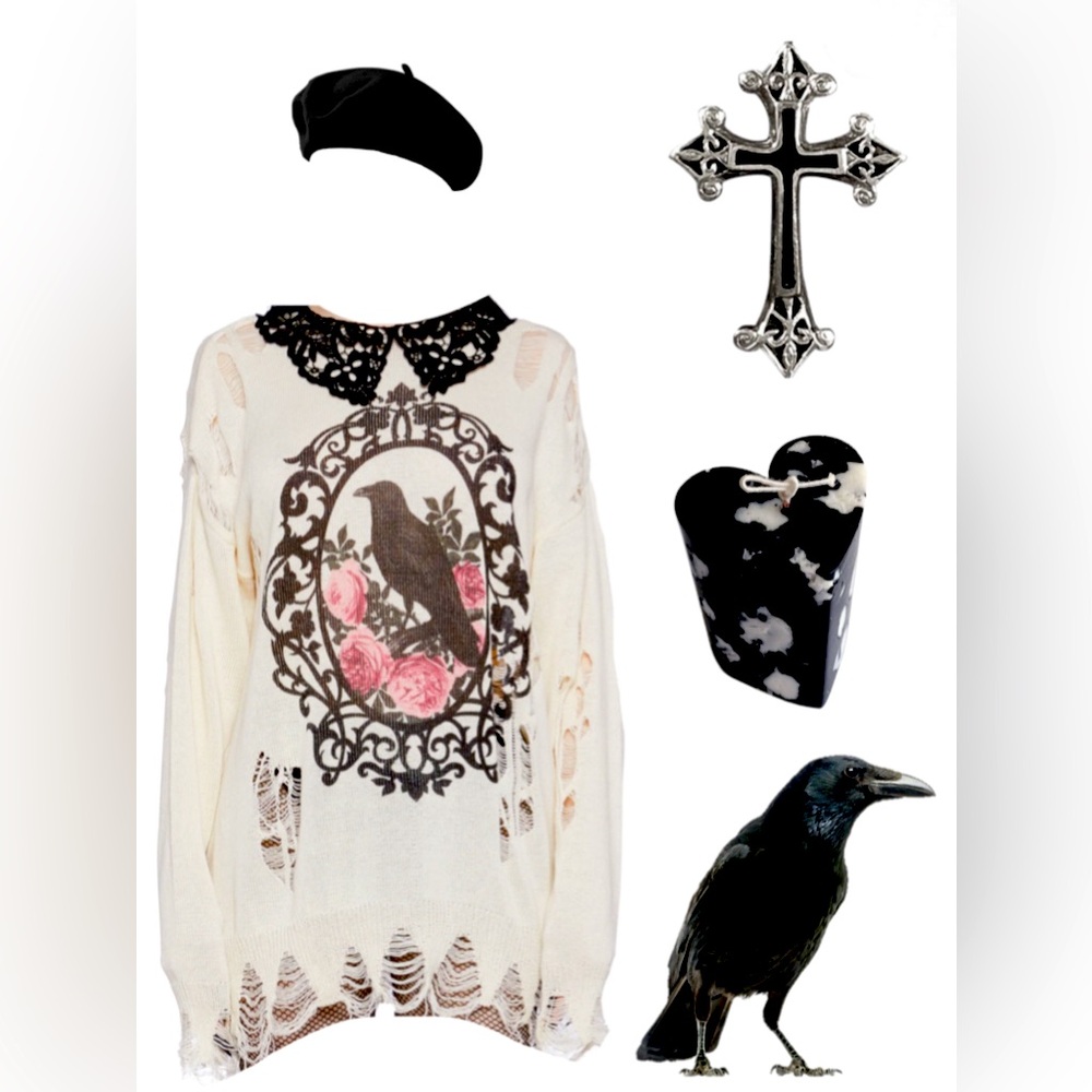 NWT Dolls Kill Goth Raven🐦‍⬛ Distressed XXL Sweater Sold Out